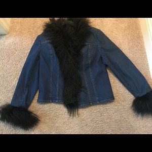 Double D Ranch Wear Jean Jacket with Fur Size L